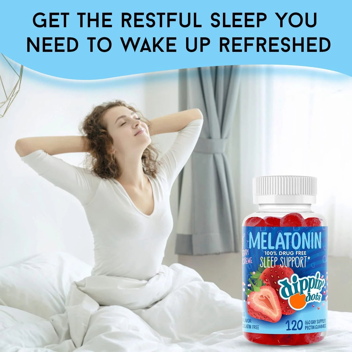 Dippin’ Dots Melatonin Gummies Sleep Supplement Strawberry Sunset Sleeping Gummies for Adults and Kids, 60 Count