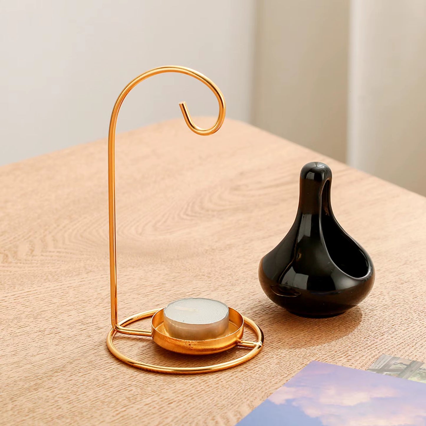 6.7Inch Ceramic Wax Melt Burner Essential Oil Diffuser Home Decor Iron Stand