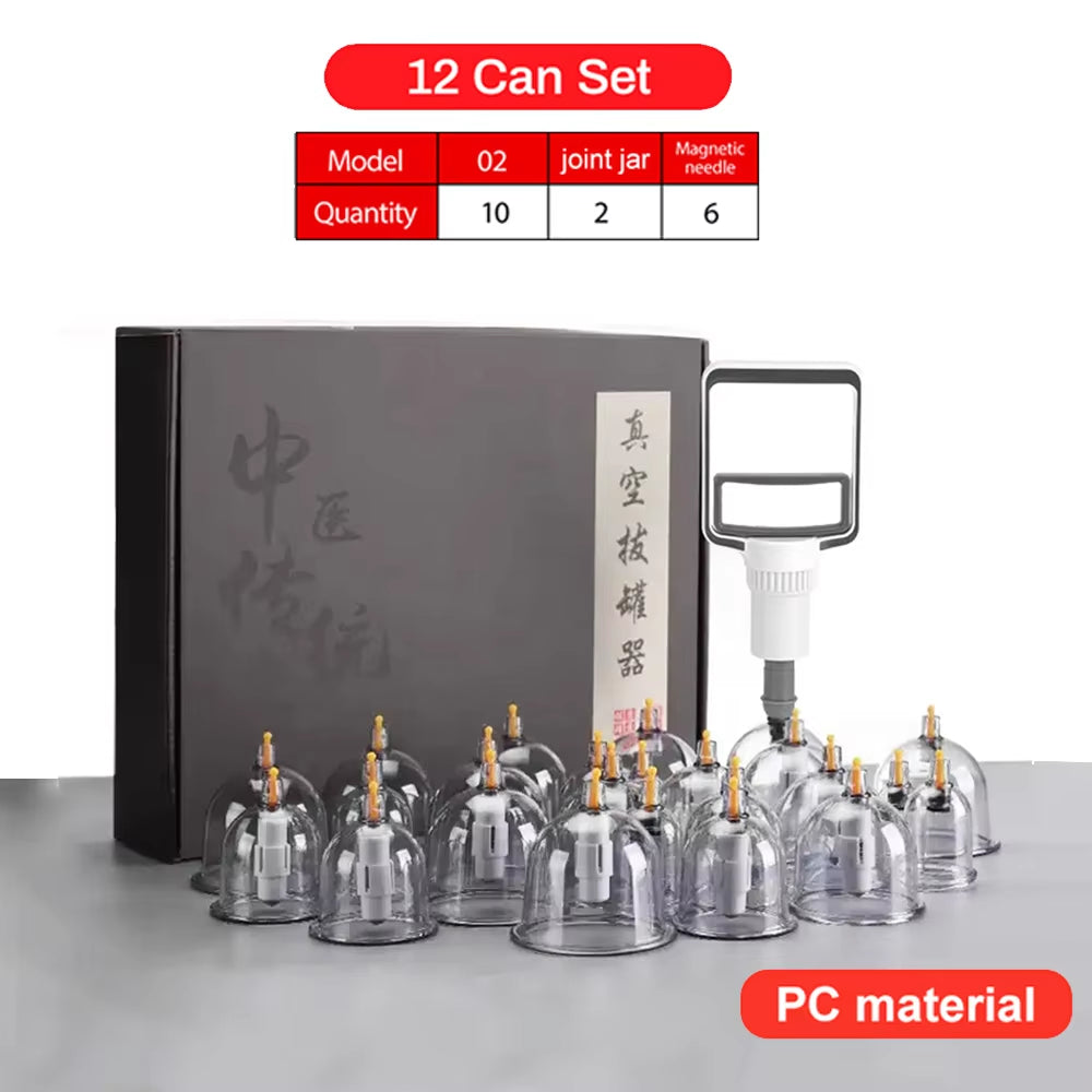 12 Cans Vacuum Cupping Set Chinese Medicine Physiotherapy Fat Burner Slimming Anti-Cellulite Therapy Health Care Body Massager