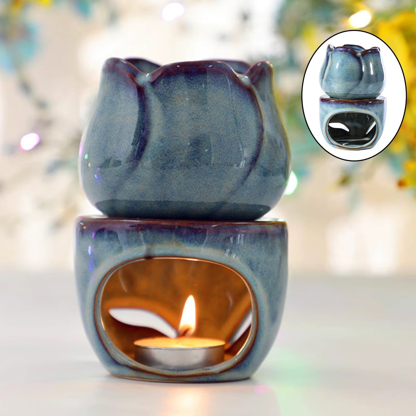 Tulip Ceramic Aromatherapy Oil Burner Split Furnace Wax Melt Fragrance Aroma Burner Holder Home Incense Wax Melt Candle Gift