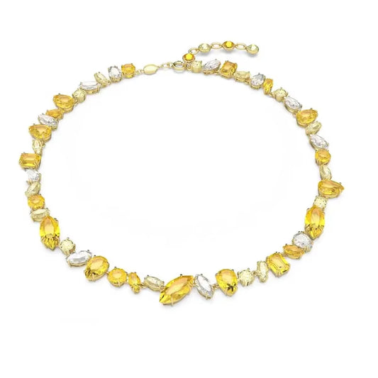 New Necklace Fashion Gema Mixed Cut Gold Plated Necklace Charming Yellow Crystal Women'S Jewelry Gift Free Delivery