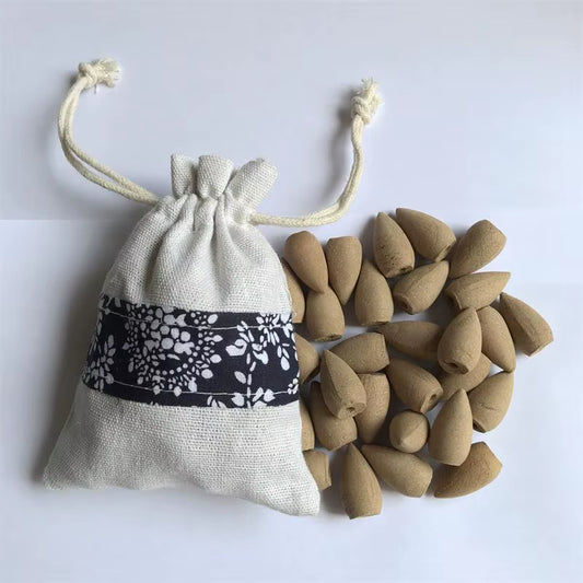 Natural Fragrance Smoke Backflow Cone Incense 45Pcs Cloth Bag Bullet Incense Cones Sandalwood Tibetan Wormwood Tower Incense