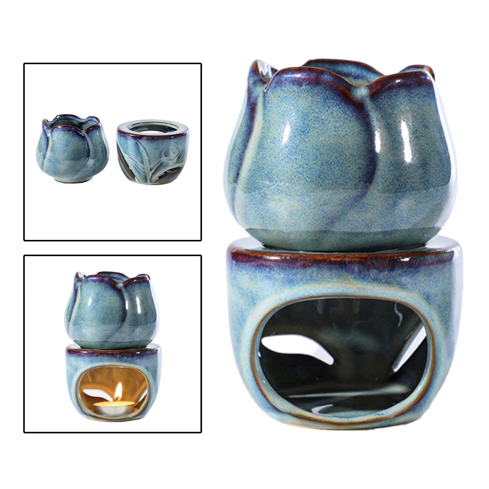 Tulip Ceramic Aromatherapy Oil Burner Split Furnace Wax Melt Fragrance Aroma Burner Holder Home Incense Wax Melt Candle Gift