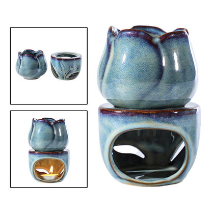 Tulip Ceramic Aromatherapy Oil Burner Split Furnace Wax Melt Fragrance Aroma Burner Holder Home Incense Wax Melt Candle Gift